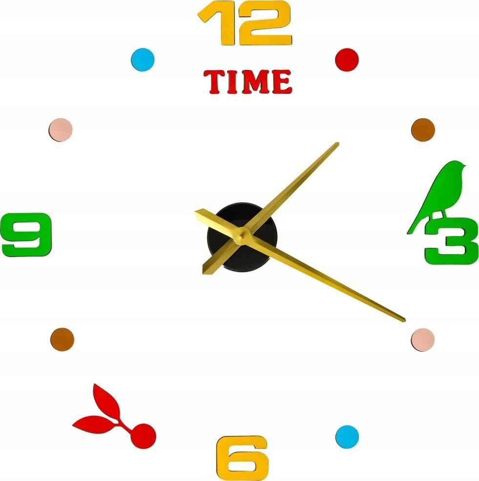 Perfect Zegar ścienny naklejany 4 cyfry z ozdobami 80-90 cm żółte wskazówki kolorowy