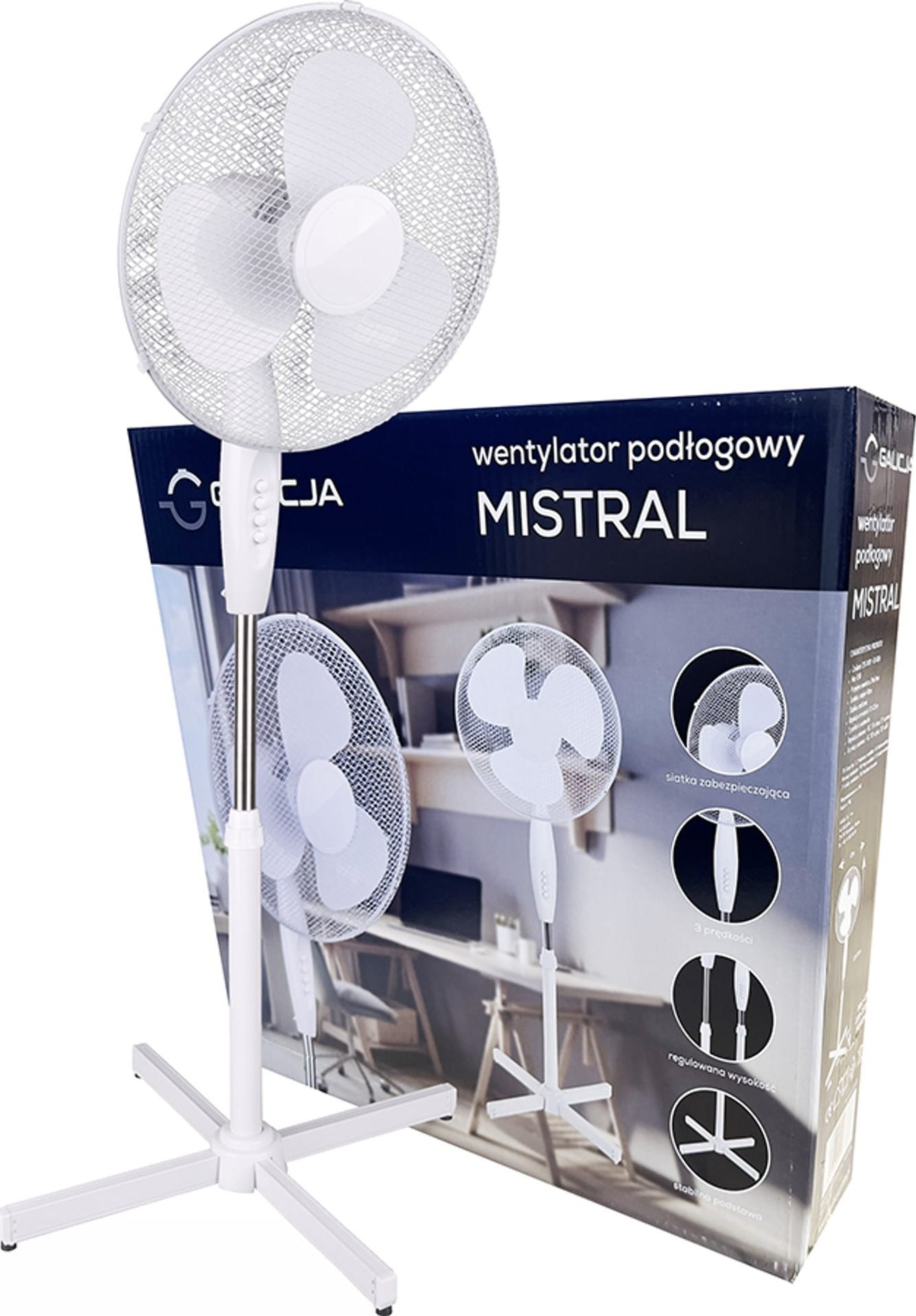 Wentylator Galicja Wentylator podłogowy Mistral z oscylacją i regulacja nadmuchu
