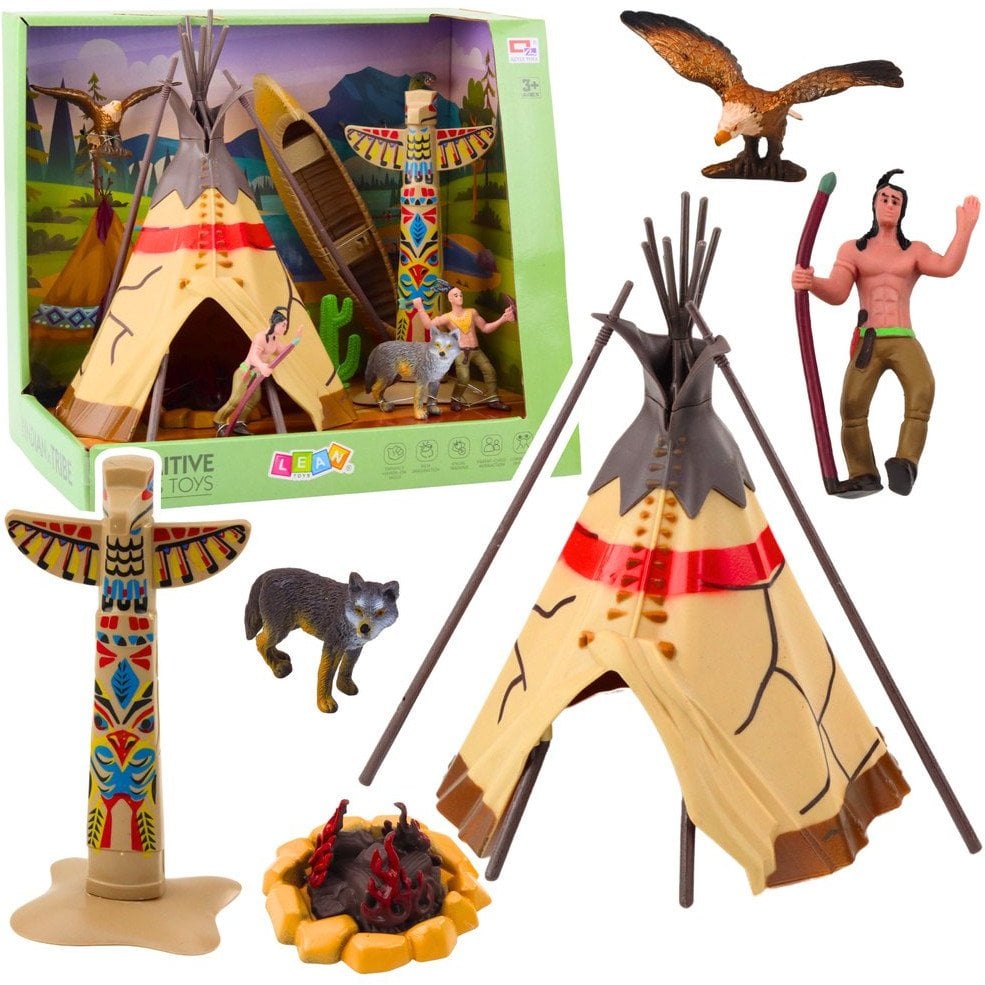 Zestaw Indiański Figurki Wioska Indianie Namiot Tipi KajakTotem LEAN Toys