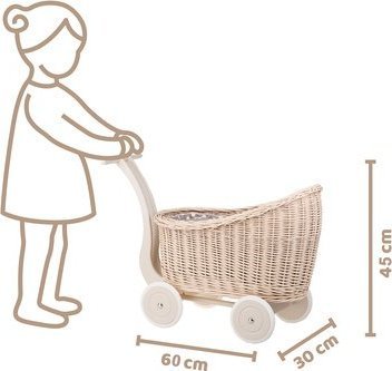 WickerPL Luna Malowany Beżowy WIKLINOWY WÓZEK DLA LALEK Z POŚCIELĄ 60X30 H45 CM