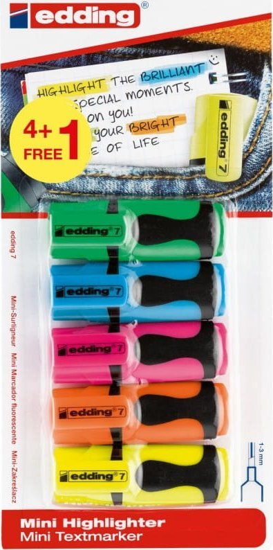 Edding Mini zakreślacz e-7 EDDING, 1-3 mm, 5 szt., mix kolorów, blister