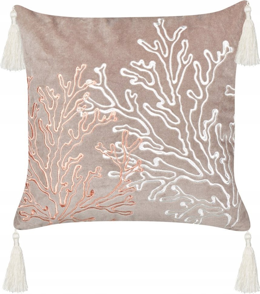 Beliani Poduszka dekoracyjna w koralowce welurowa 45 x 45 cm beżowoszara MAZZAELLA