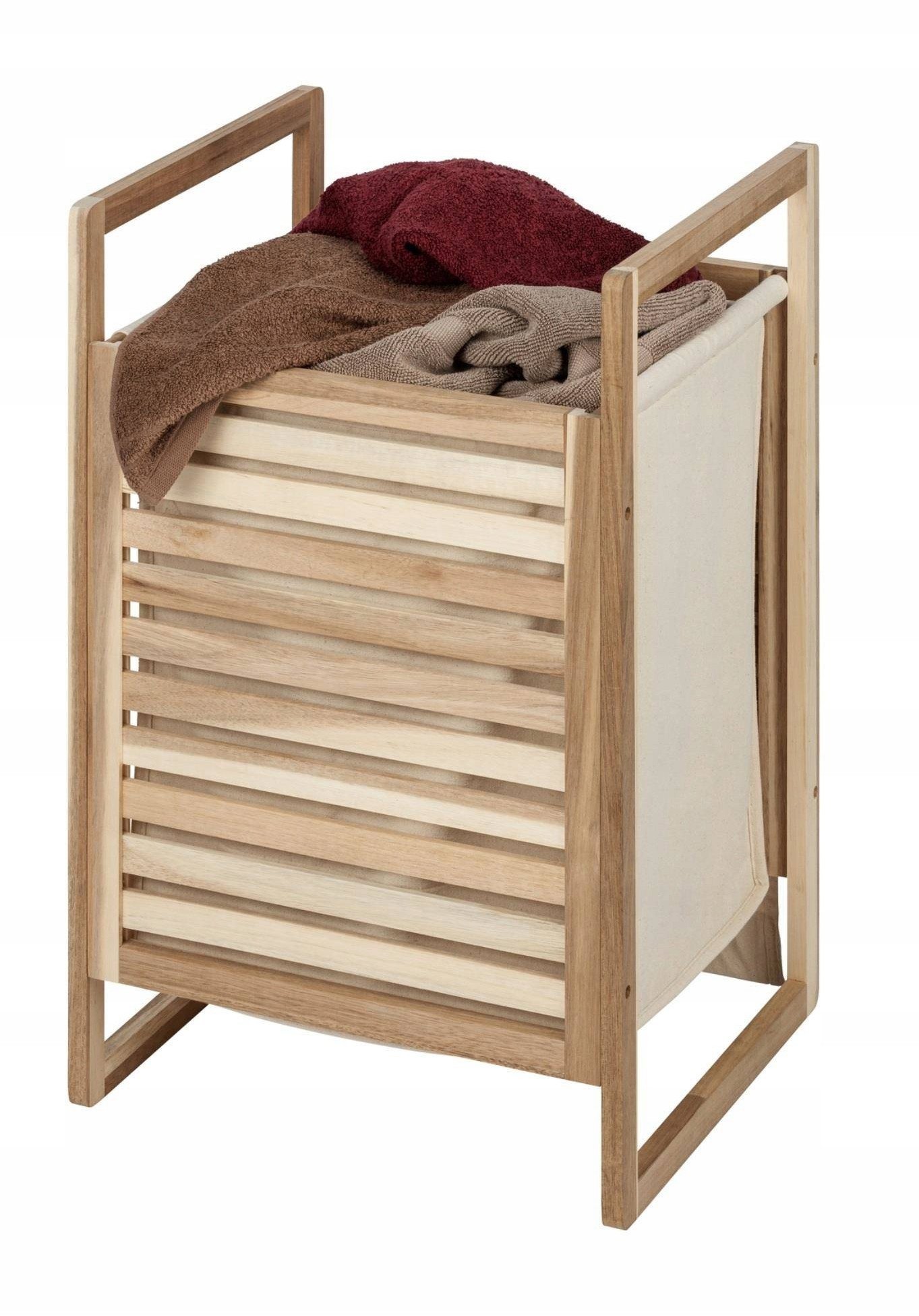 Drewniany kosz na pranie z materiałową torbą ACINA, 56 litrów, WENKO