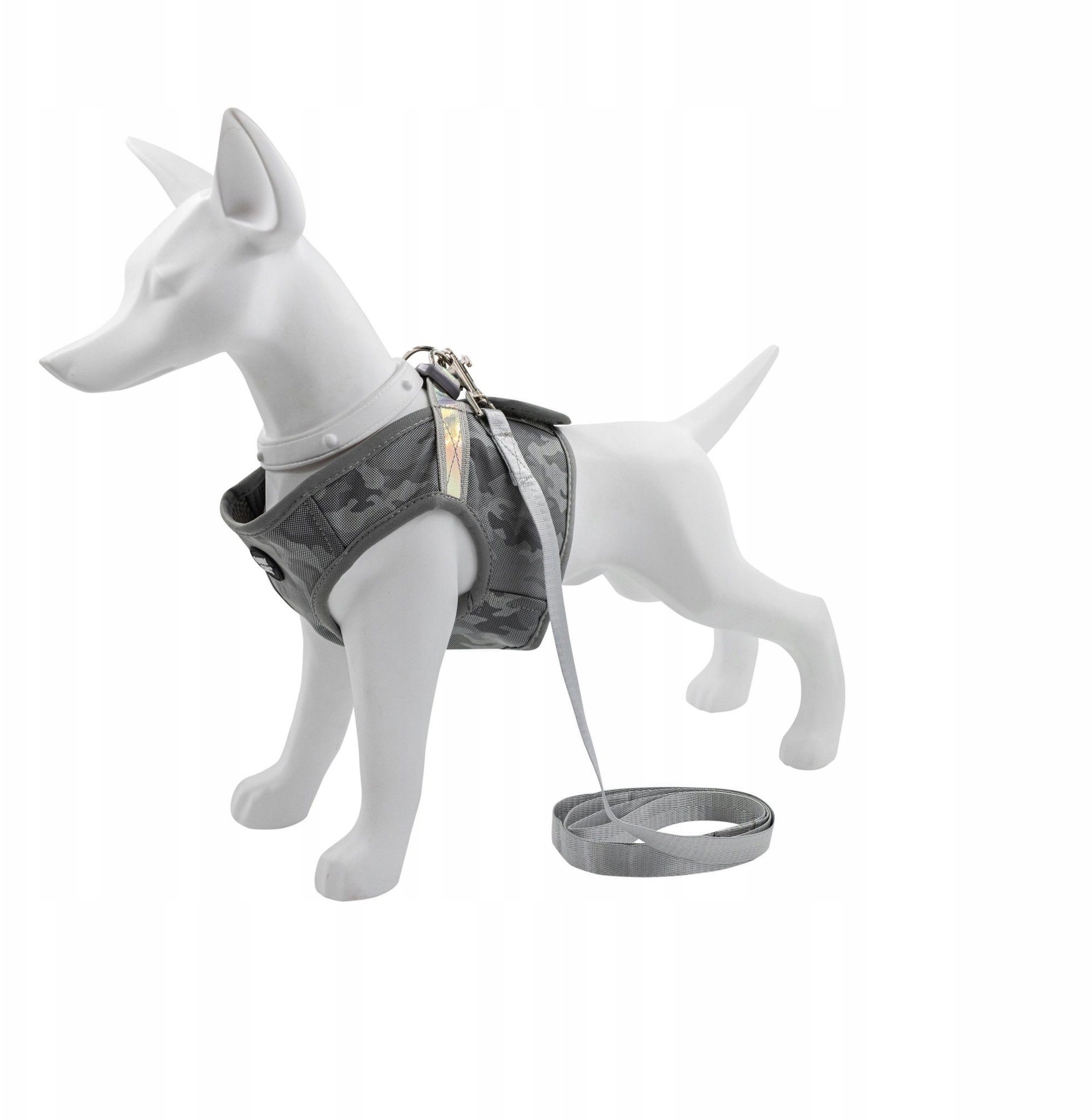 Zestaw, szelki+smycz, dla psa, szary, poliester, rozmiar XL, odblaskowe