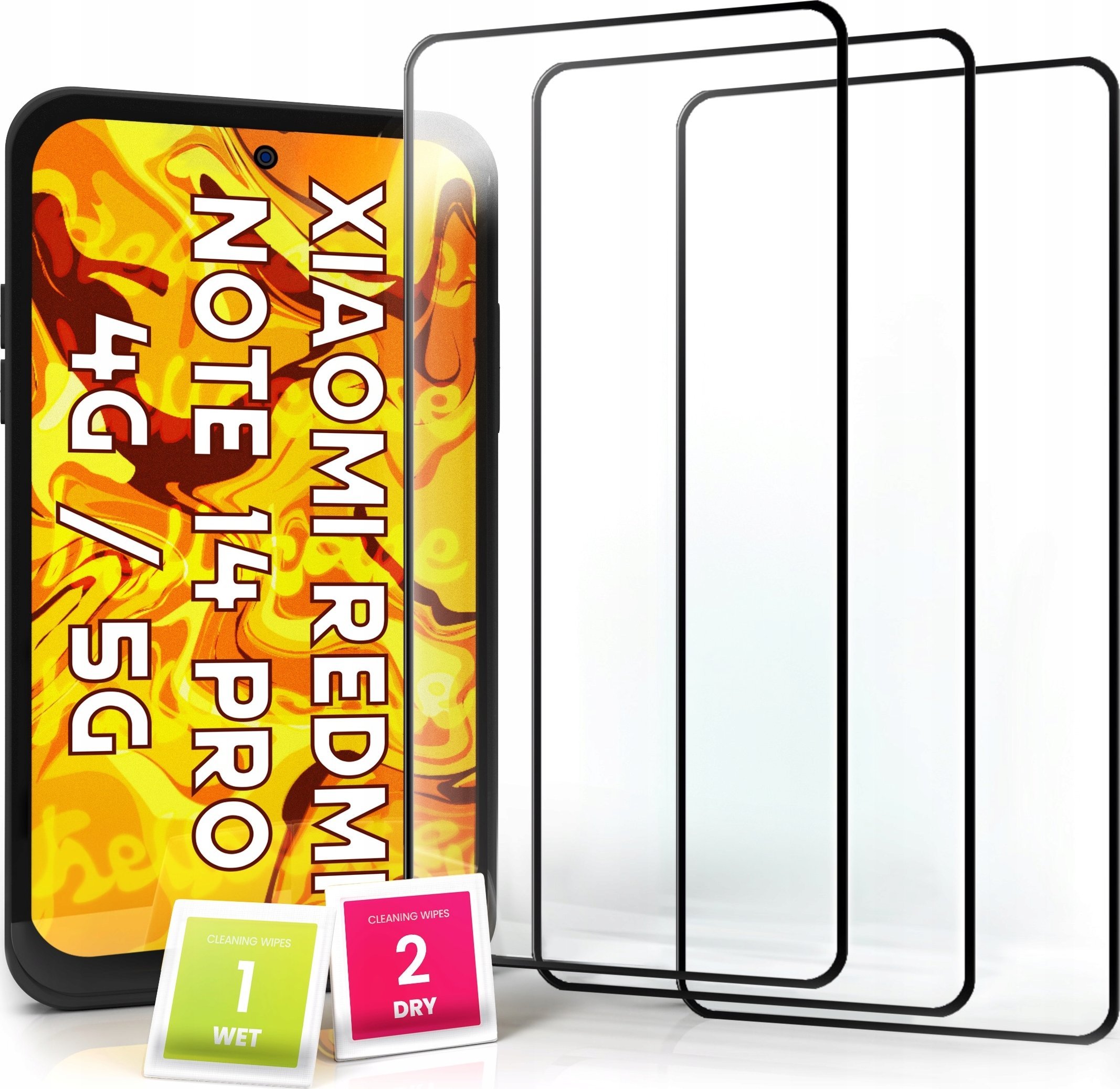 3-PAK Szkło Hartowane do Xiaomi Redmi Note 14 Pro 4G / 5G (9H, Pełne 5D)
