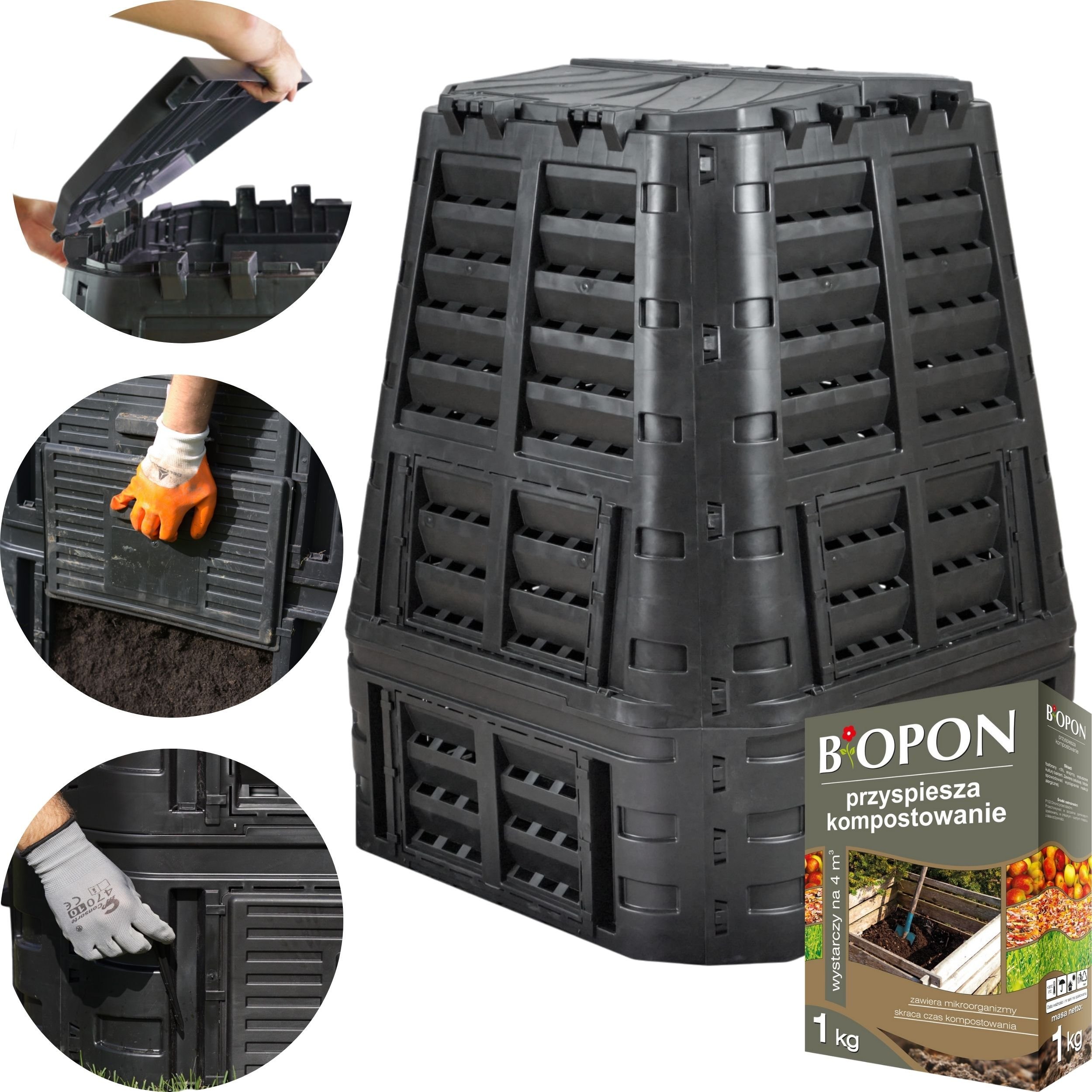 Kompostownik 740l Pojemnik Zbiornik na kompost do ogrodu + Komposter Nawóz