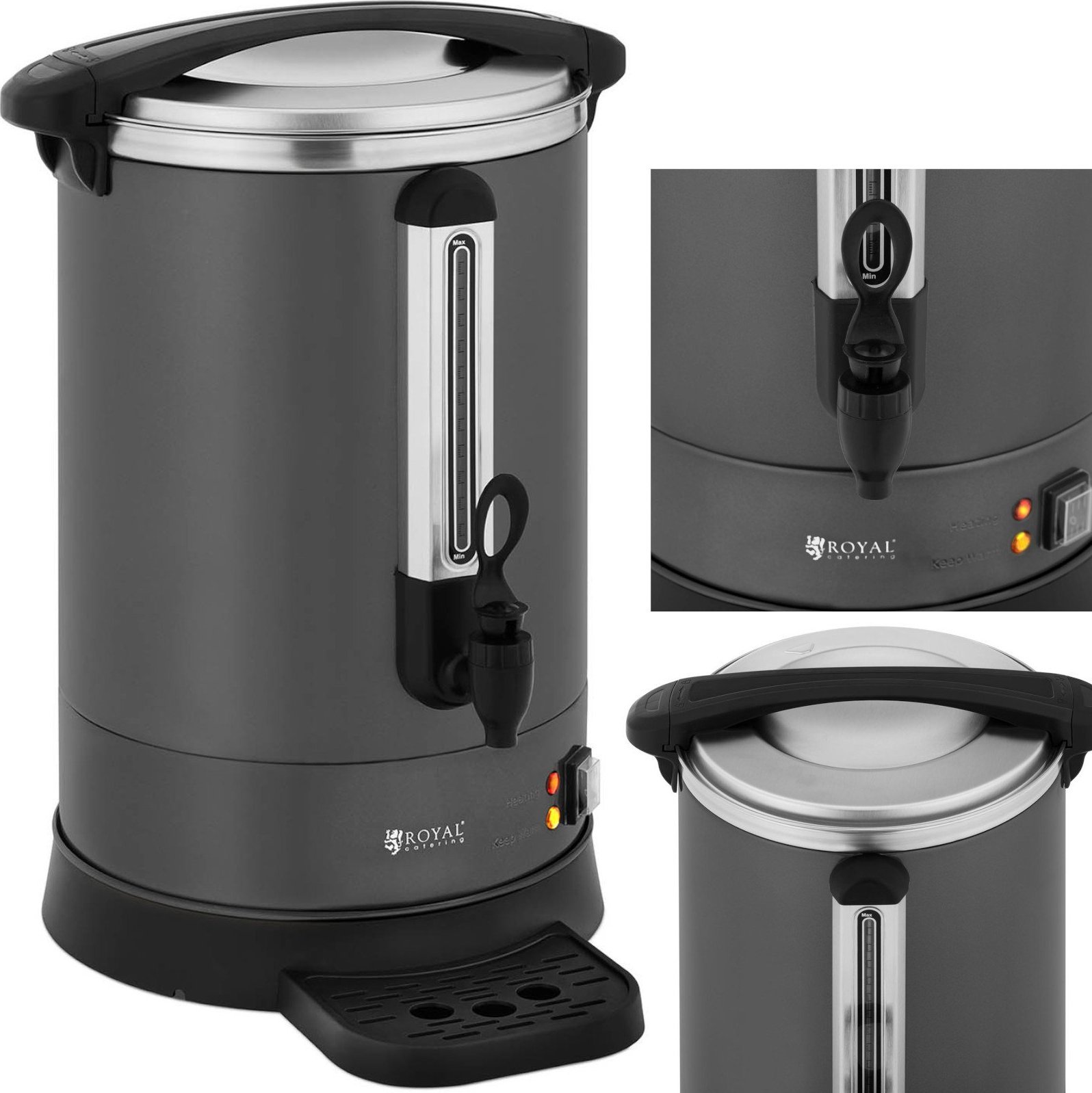 Royal Catering Zaparzacz do kawy herbaty z kranem i tacką ociekową 14 l 1400 W szary Zaparzacz do kawy herbaty z kranem i tacką ociekową 14 l 1400 W s