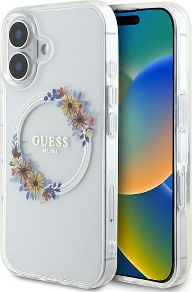 Guess Guess GUHMP16MHFWFCT iPhone 16 Plus 6.7" przeźroczysty/transparent hardcase IML Flowers Wreath MagSafe