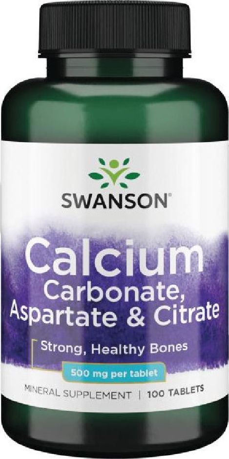Swanson Swanson - Wapń (Węglan, Asparaginian i Cytrynian), 500 mg, 100 tabletek