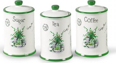 Maestro ZESTAW 3 POJEMNIKÓW CERAMICZNYCH NA KAWĘ, HERBATĘ I CUKIER MAESTRO MR-20065-03CS