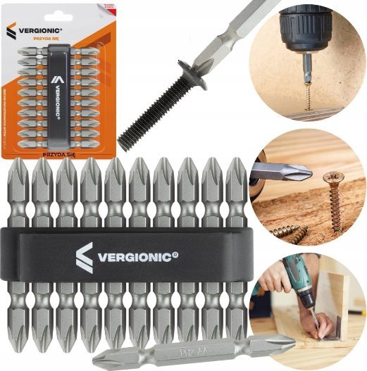 VERGIONIC ZESTAW DWUSTRONNYCH BITÓW PH2 DO WIERTAREK KOŃCÓWKI 10 szt. VERGIONIC