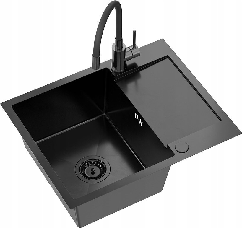 Zlewozmywak QUADRON LUKE 116 zlewozmywak stalowy black metal (60x48x20) z syfonem 1-komorowy z/o + bateria z elastyczną wylewką black metal