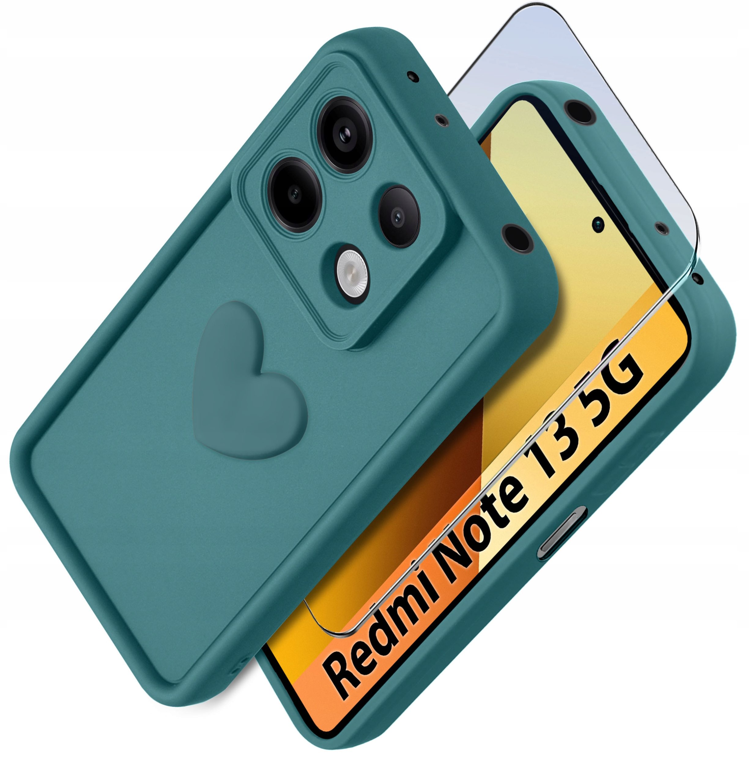 Etui do Xiaomi Redmi Note 13 5G silikonowe MATOWE serce + Szkło ochronne 9H