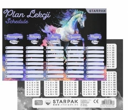 Plan lekcji z tabliczką mnożenia Konie (25szt)