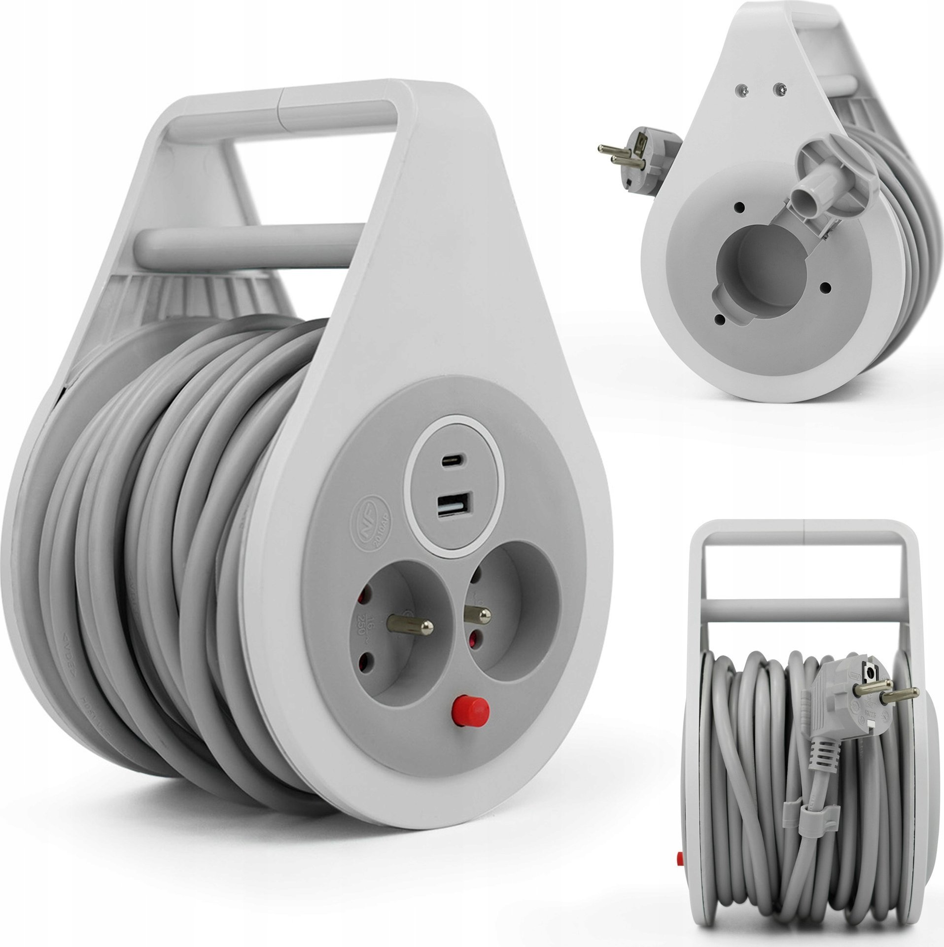 Plastrol Przedłużacz zwijany 10m 3x1mm2 16A z bezpiecznikiem termicznym + USB-A + USB-C