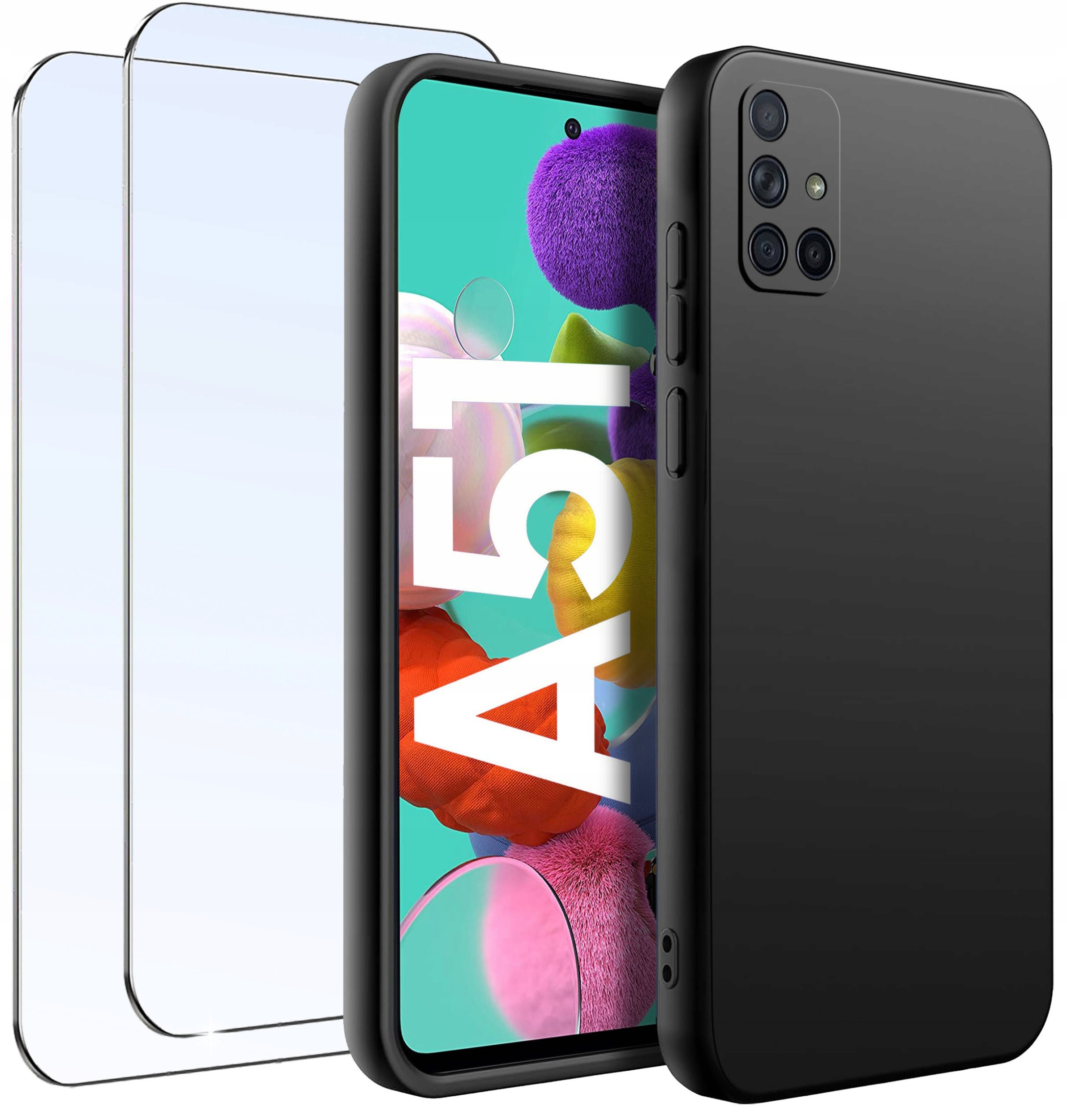 ZESTAW Etui do Samsung A51 Matowe Czarne Silikon + 2 SZTUKI SZKŁO