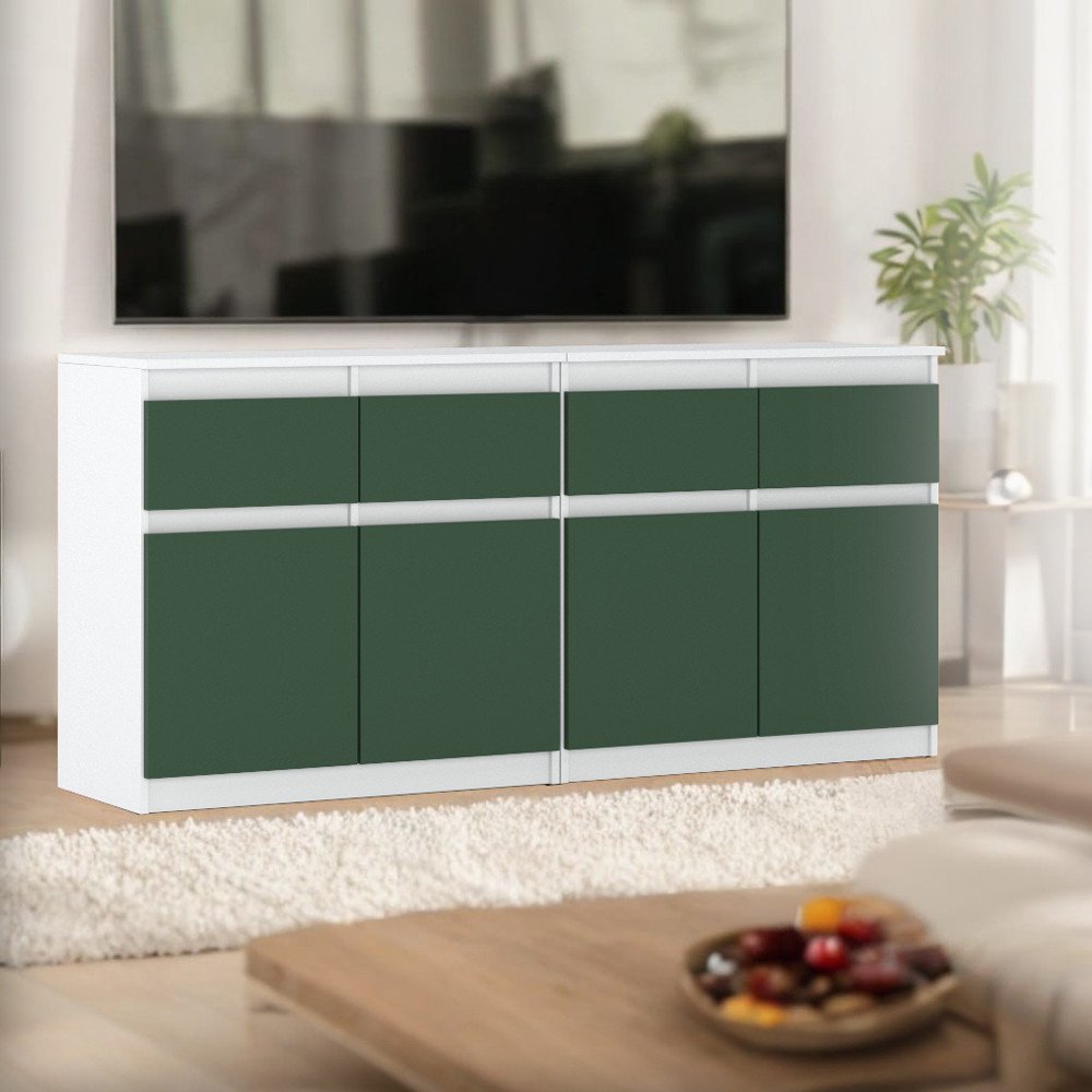 Komoda Z 4 Szufladami Szafka 160cm Biała Butelkowa Zieleń Salon Sypialnia