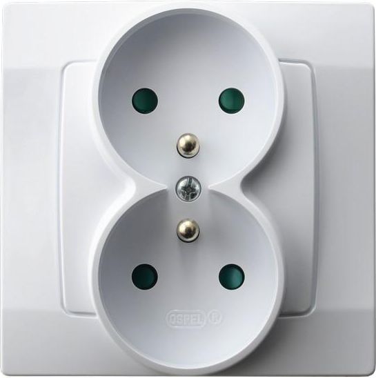 Ospel Gniazdo Karo podwójne z uziemieniem i przesłonami białe (GP-2SZP/00)