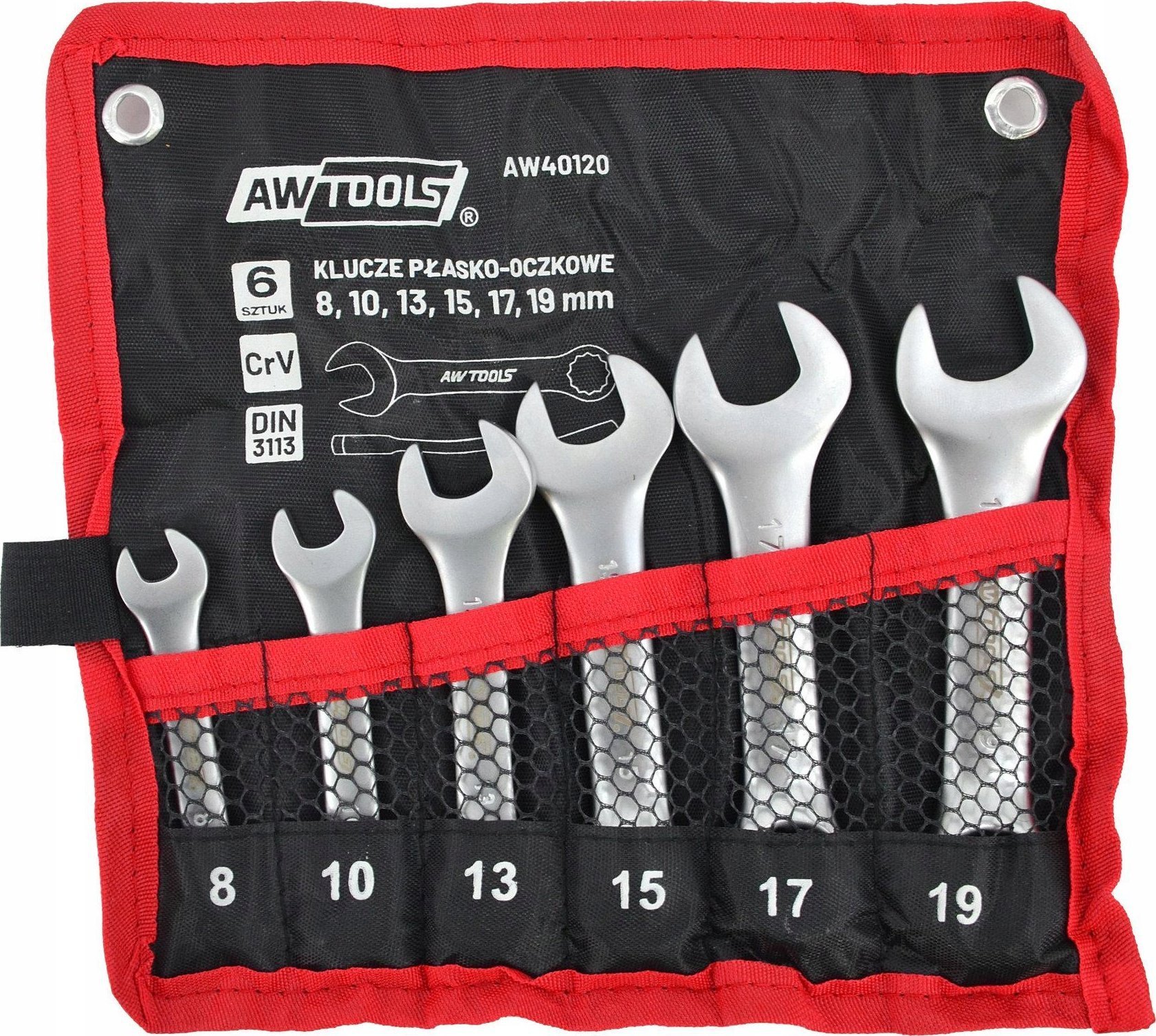 AWTools AWTOOLS KLUCZ PŁASKO-OCZKOWY KRÓTKI KPL. 6szt. /8mm-19mm/ (8,10,13,15,17,19mm)