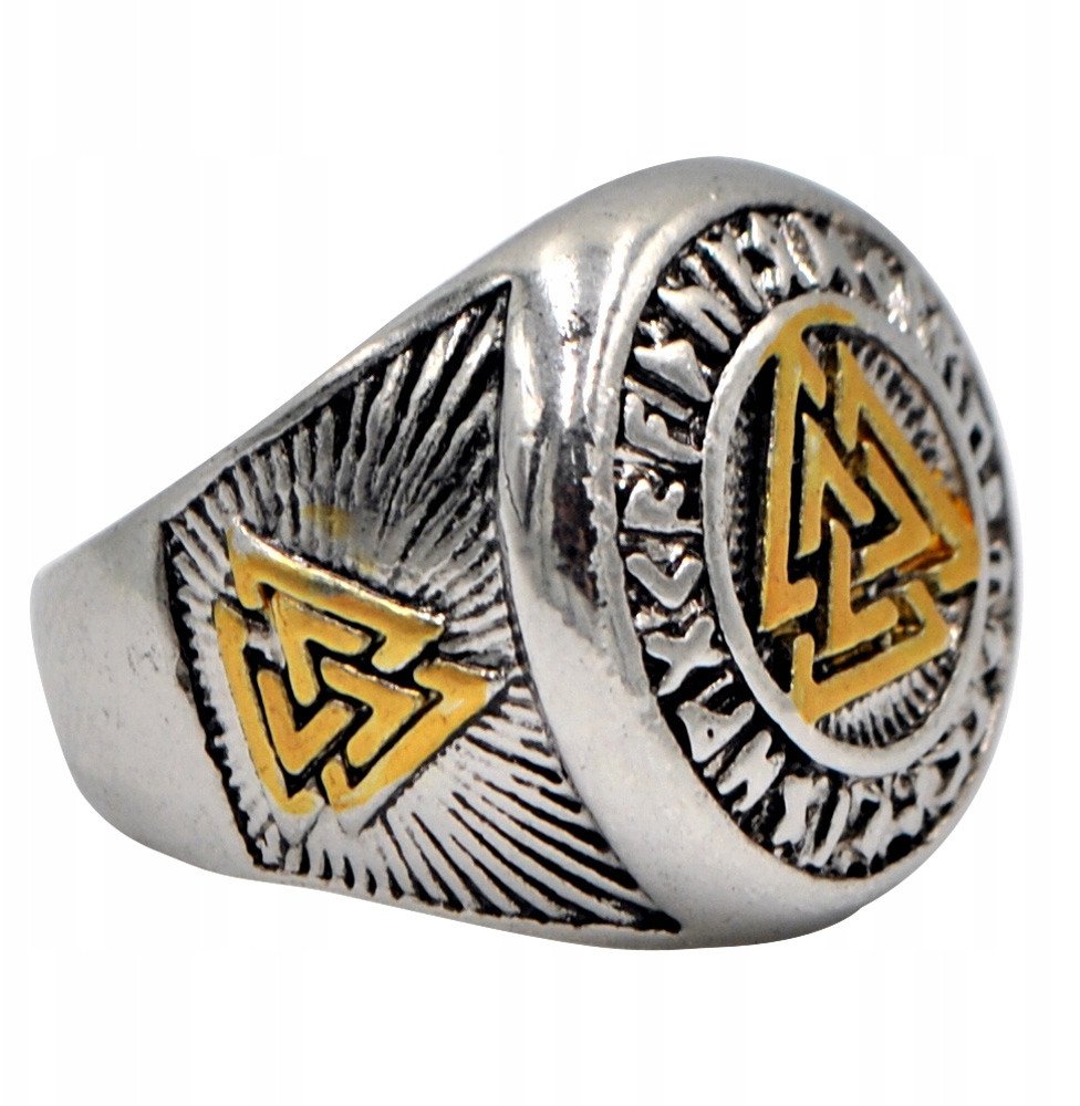 PIERŚCIEŃ SYGNET VALKNUT WIKING Nordycki Runy 502