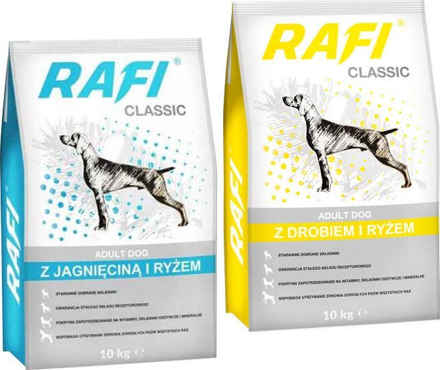 Sucha karma dla psa Rafi Classic z drobiem i ryżem oraz jagnięciną i ryżem mix 2 x 10 kg