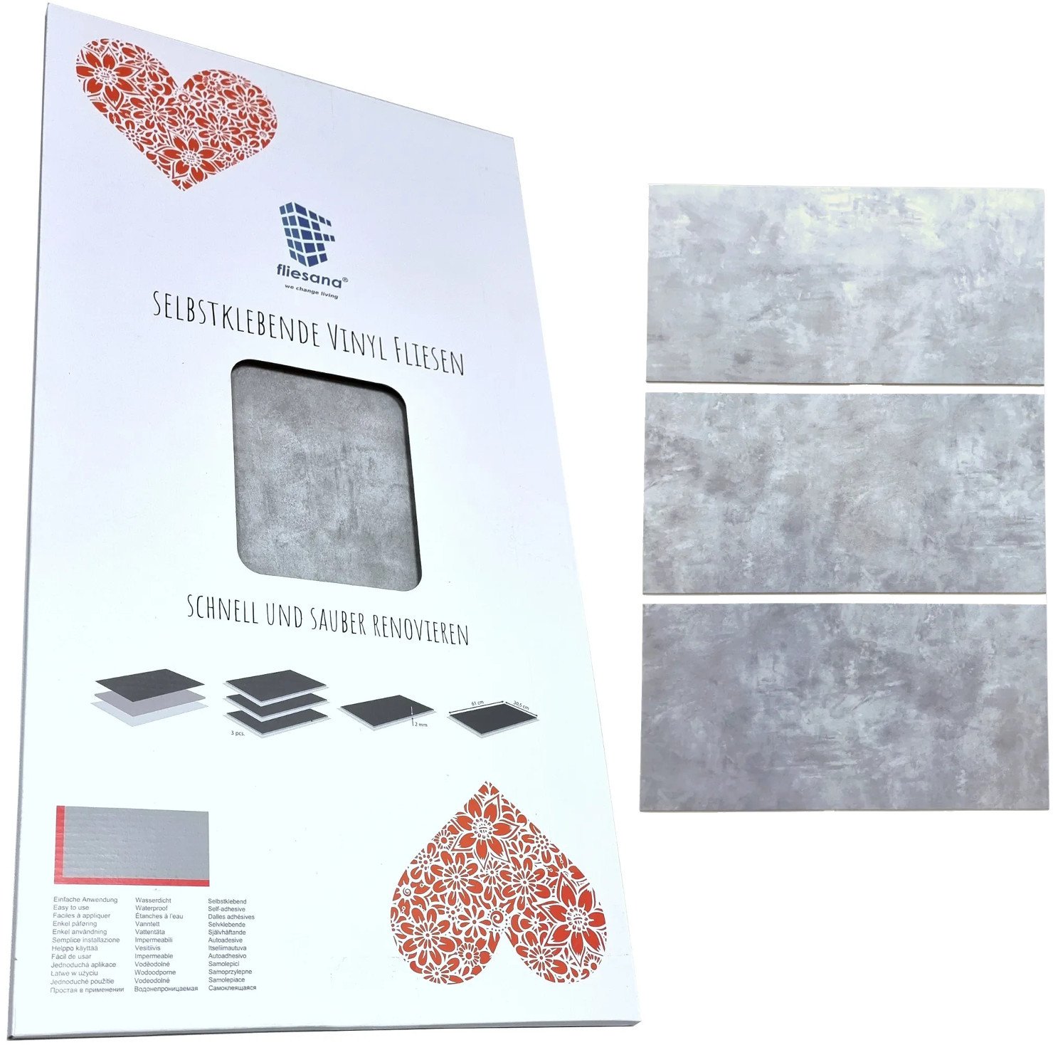 Zestaw 3 sztuk LUNA Fliesana - Wodoodporne płytki