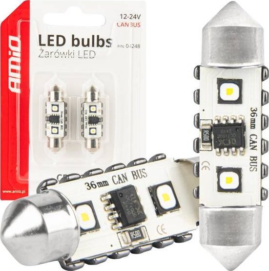 Żarówki LED CANBUS Festoon C5W 2SMD 3838 36mm White 12V 24V AMIO-04248