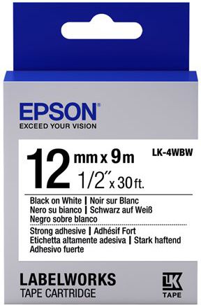 Epson LK4WBW Strong Adh. Black on White tape 12mm (C53S654016)