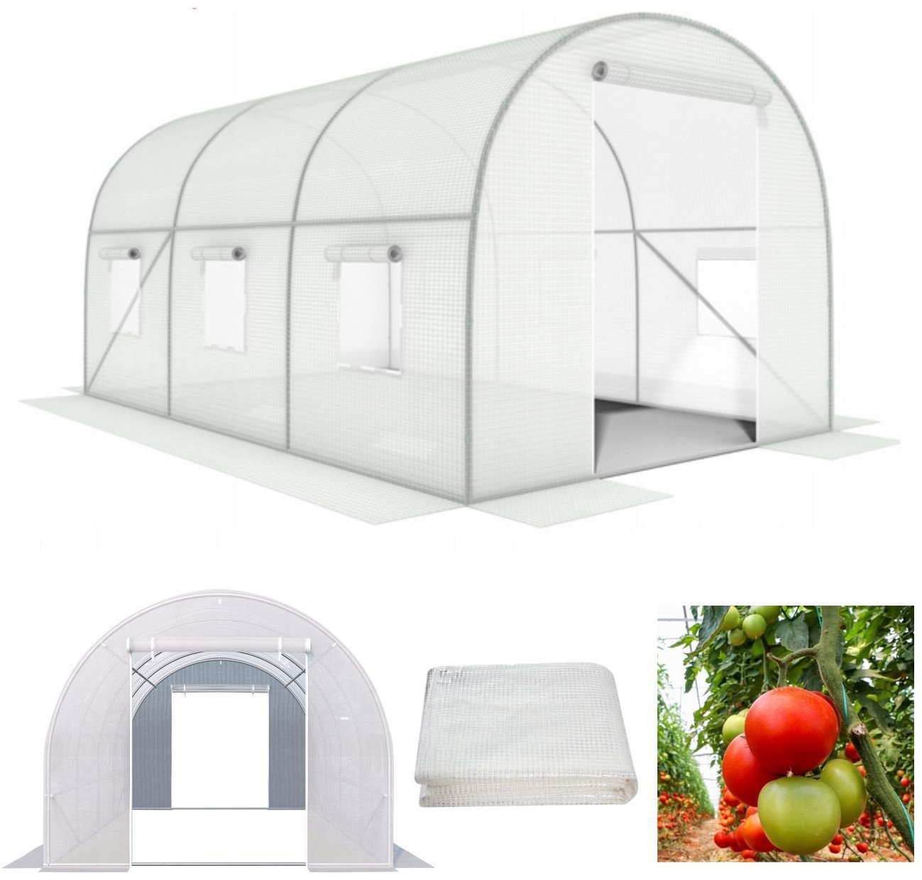 Tunel ogrodowy foliowy biały szklarnia folia 4x2x2m 8m 2 wejścia śr. rurek 25 mm
