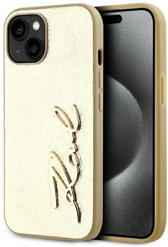 Etui Karl Lagerfeld Wrinkled Metal Signature do iPhone 15 złoty