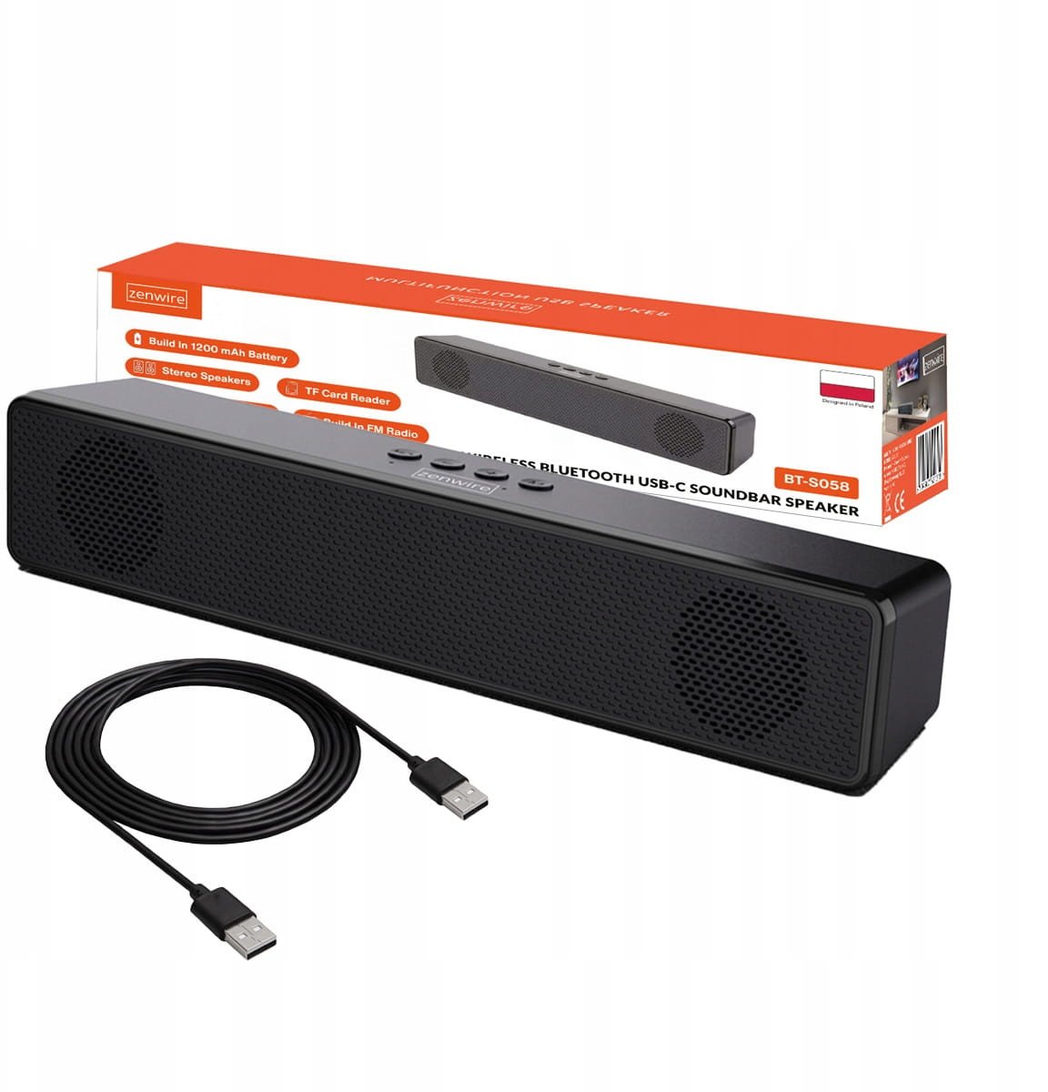 Mini Soundbar Głośnik Przenośny Bluetooth Bezprzewodowy Radio FM SD USB AUX Zenwire BT-S058