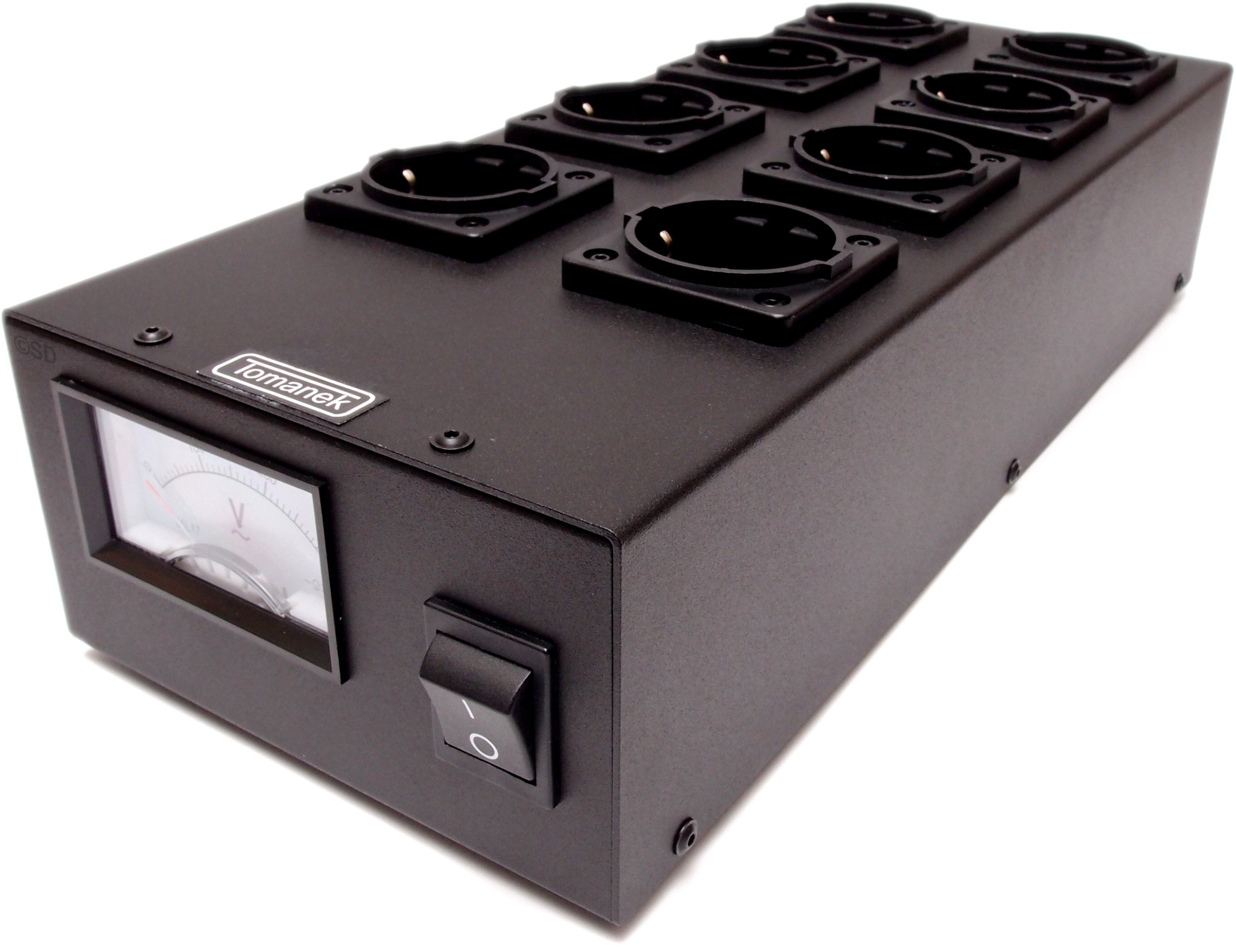 Tomanek TAP8ONV+ z DC Blockerami - listwa zasilająca do sprzętu audio z filtrem oraz dc blockerami, wyłącznikiem i woltomierzem