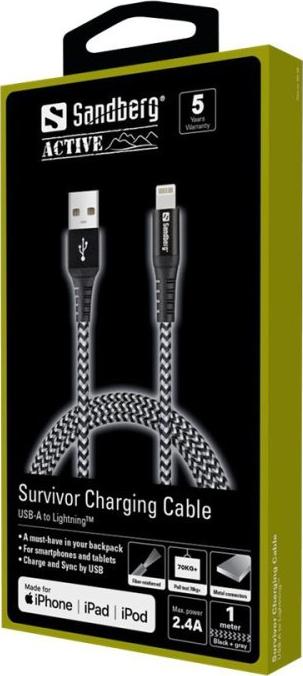Kabel USB Sandberg USB-A - Lightning 1 m Biało-czarny (441-35)