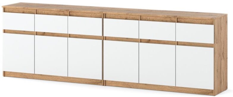 Komoda Z 6 Szufladami Szafka Nowoczesna Salon 240cm Dąb Wotan Biały Mat