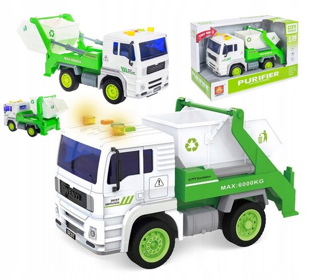POJAZD AUTO ŚMIECIARKA 1:20 ŚWIATŁO DŹWIĘK NAPĘD