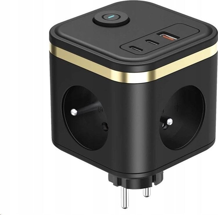 Viking Viking síťový adaptér Y33, 3x 230 V, 1x USB-A, 2x USB-C, tlačítko ON/OFF, černá