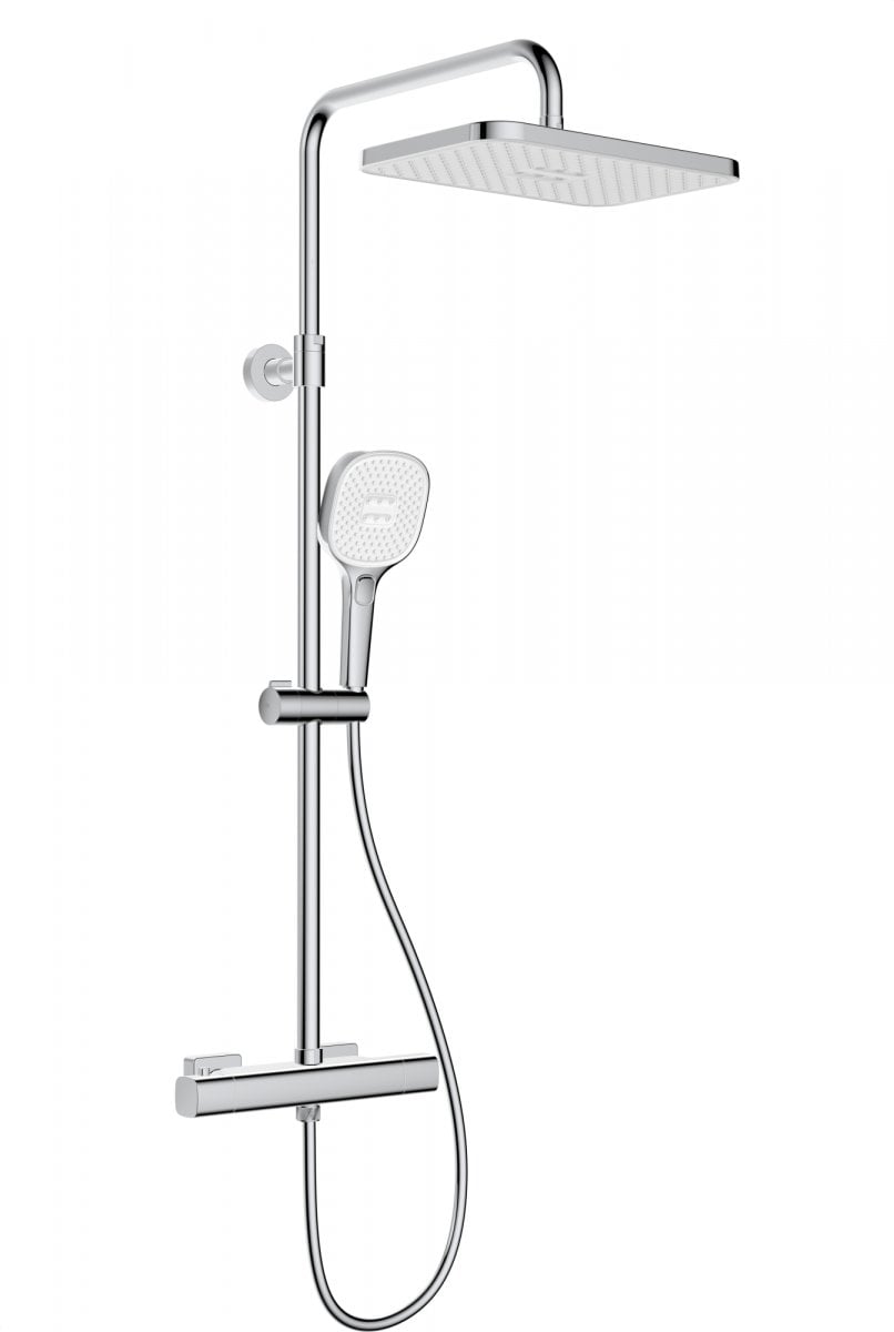 5756-910-00 / KFA / MALAGA / DESZCZOWNIA Z BATERIĄ TERMOSTAT NATRYSKOWĄ ŚCIANNA, CHROM /