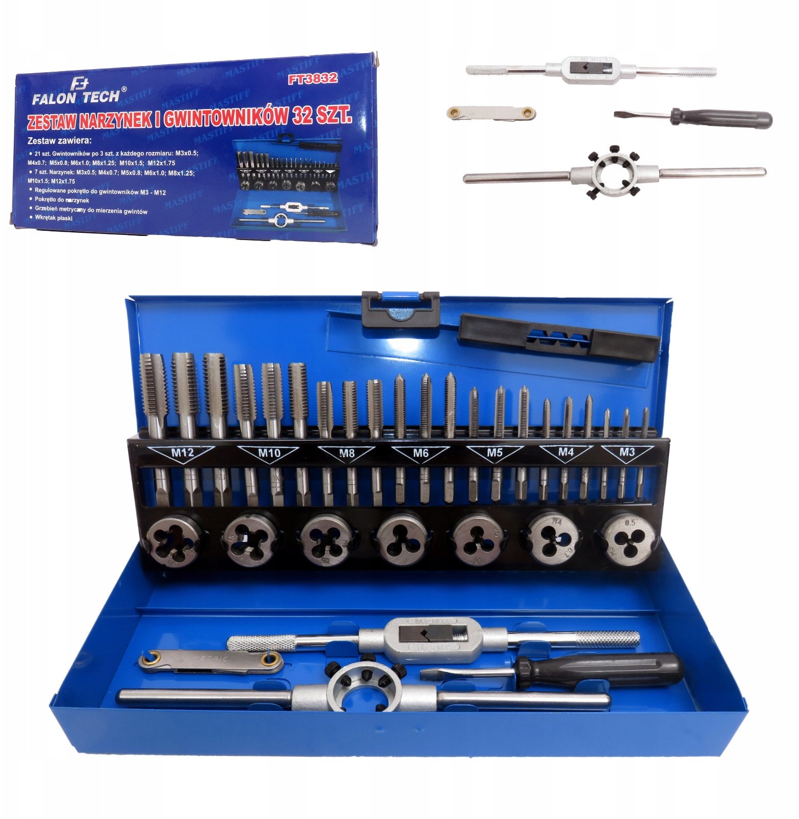 ZESTAW GWINTOWNIKÓW I NARZYNEK M3-M12 32 ELEMENTÓW