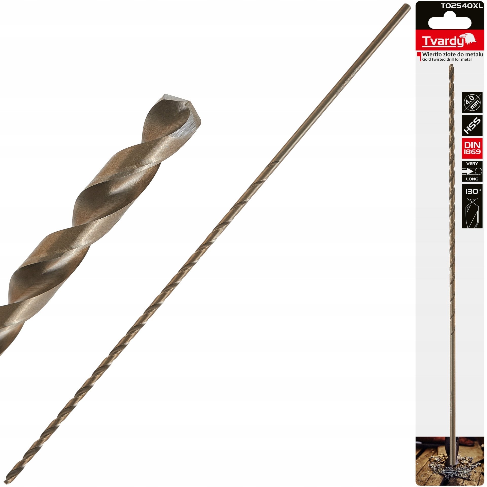 Wiertło złote do metalu długie 4.0 x 280mm HSS DIN1869 (50/100/200)