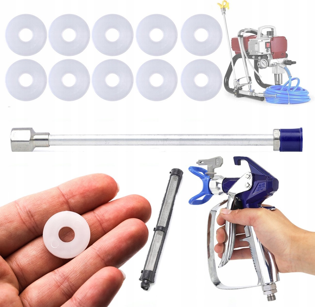 Rosfix 10X USZCZELKA 7/8 PRZEDŁUŻKA AGREGAT DYSZA LANCA 30 PISTOLET MALARSKI FILTR