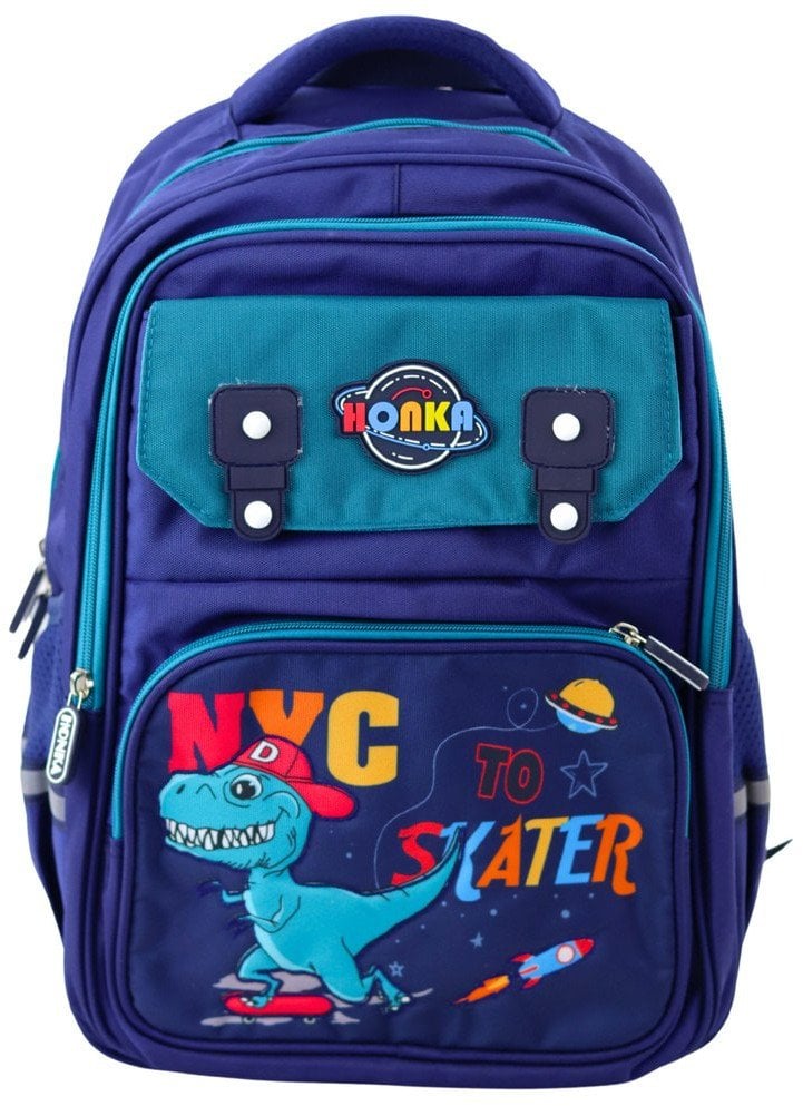 Plecak Szkolny Dziecięcy Pas Piersiowy Dinozaur Granatowy 41x30x16 cm