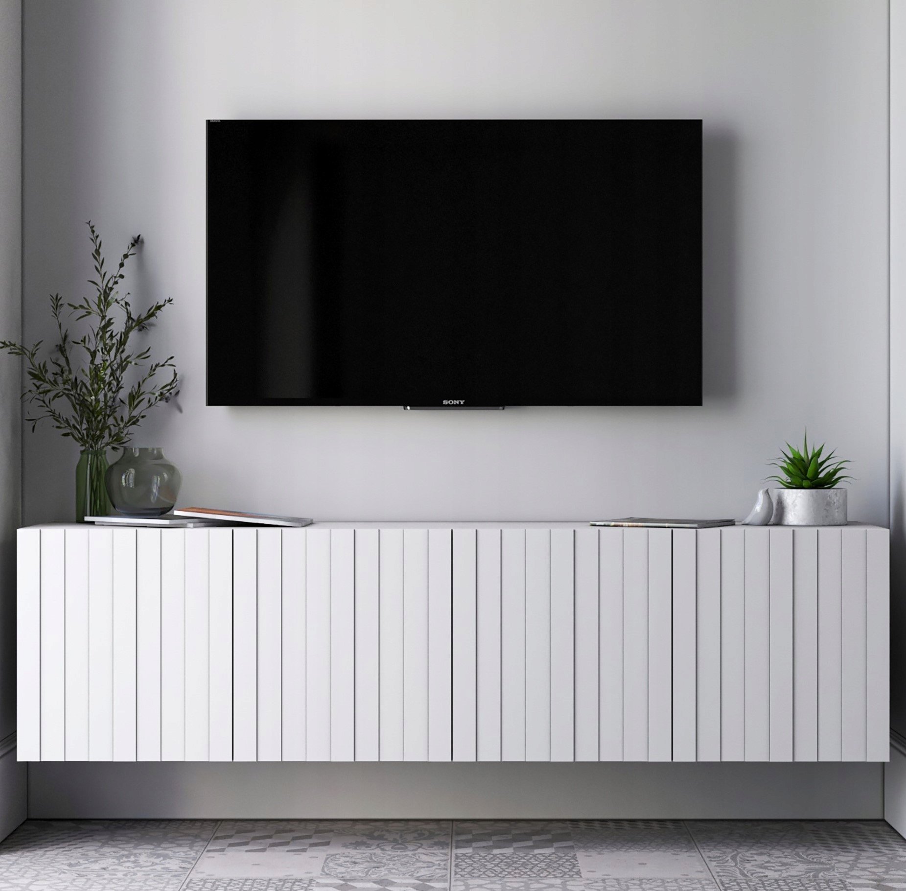 Meble Lindner Szafka RTV wisząca Glamour Komoda RTV Biały 150 cm