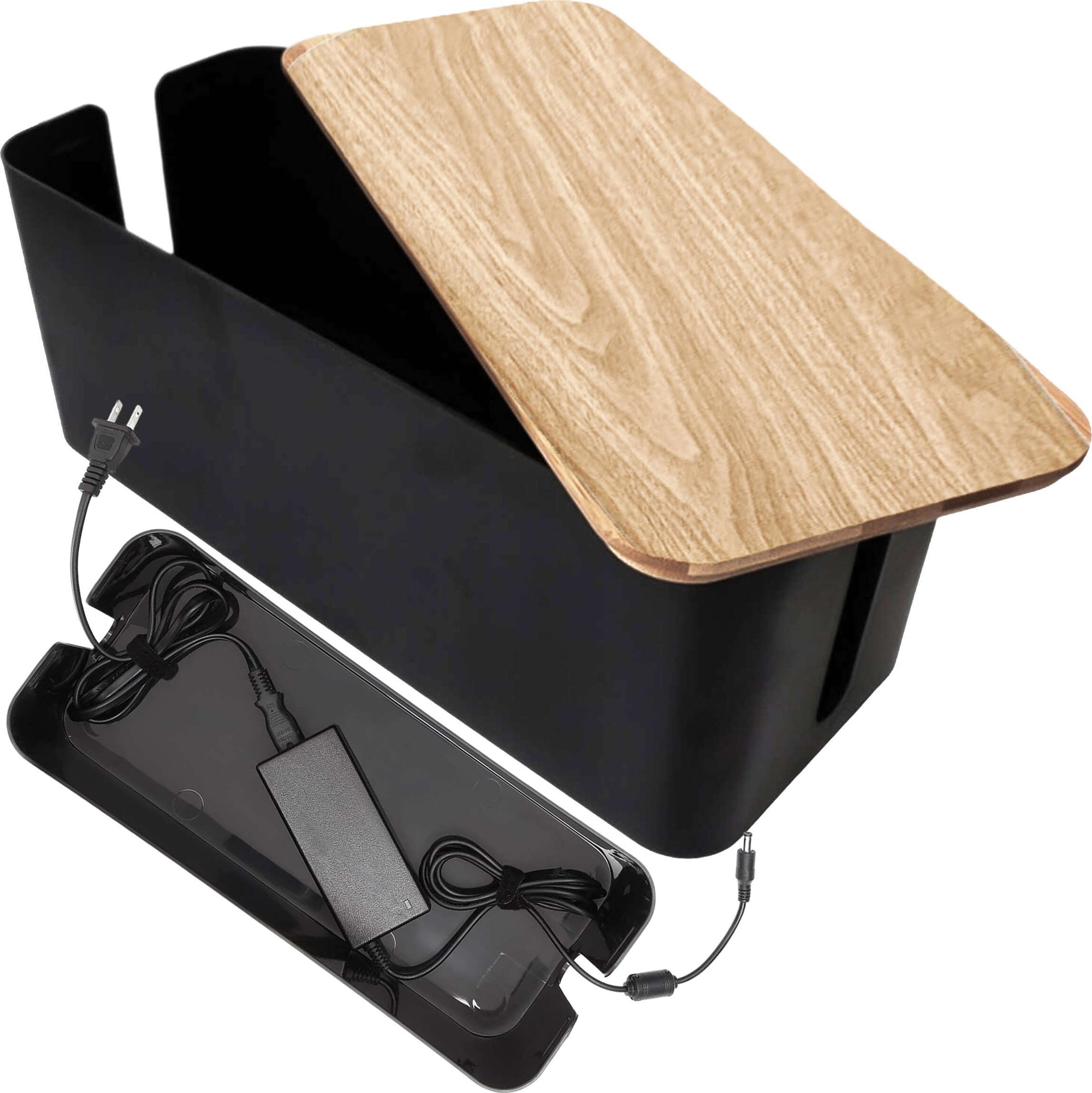 Organizer Alogy Organizer pojemnik na kable listwy pudełko M biurkowy podłogowy Alogy BOX drewno Czarny