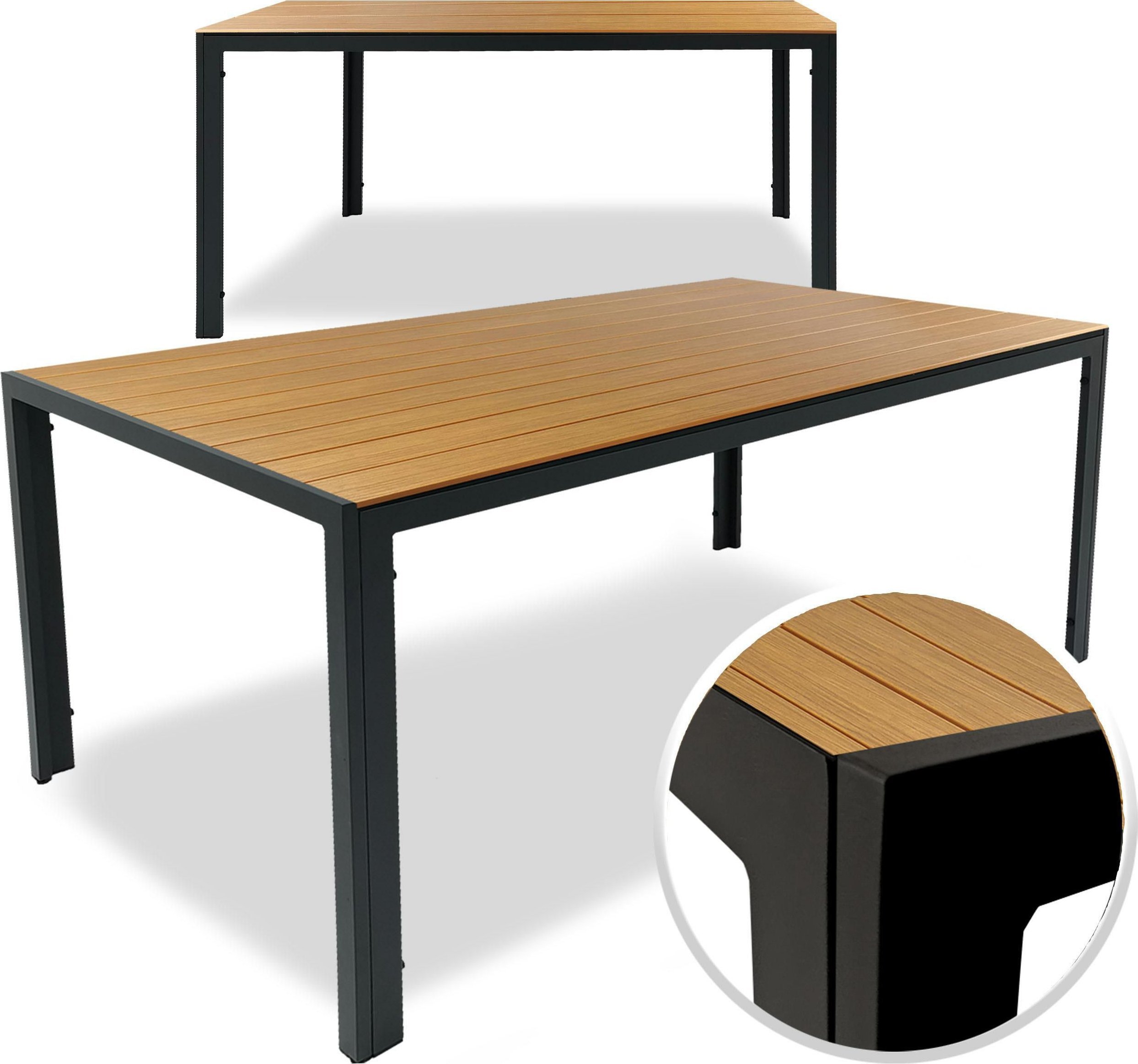 kontrast Stół ogrodowy metal prostokąt ALLEN 205x90x74cm czarny+naturalny