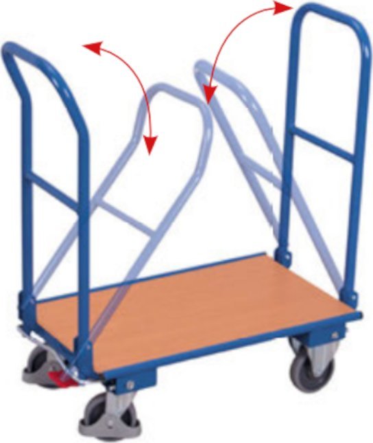 Variofit Wózek dwuburtowy ze składanymi poręczami wym. 850x450x940 - ładowność 150 kg (kolor: niebieski)