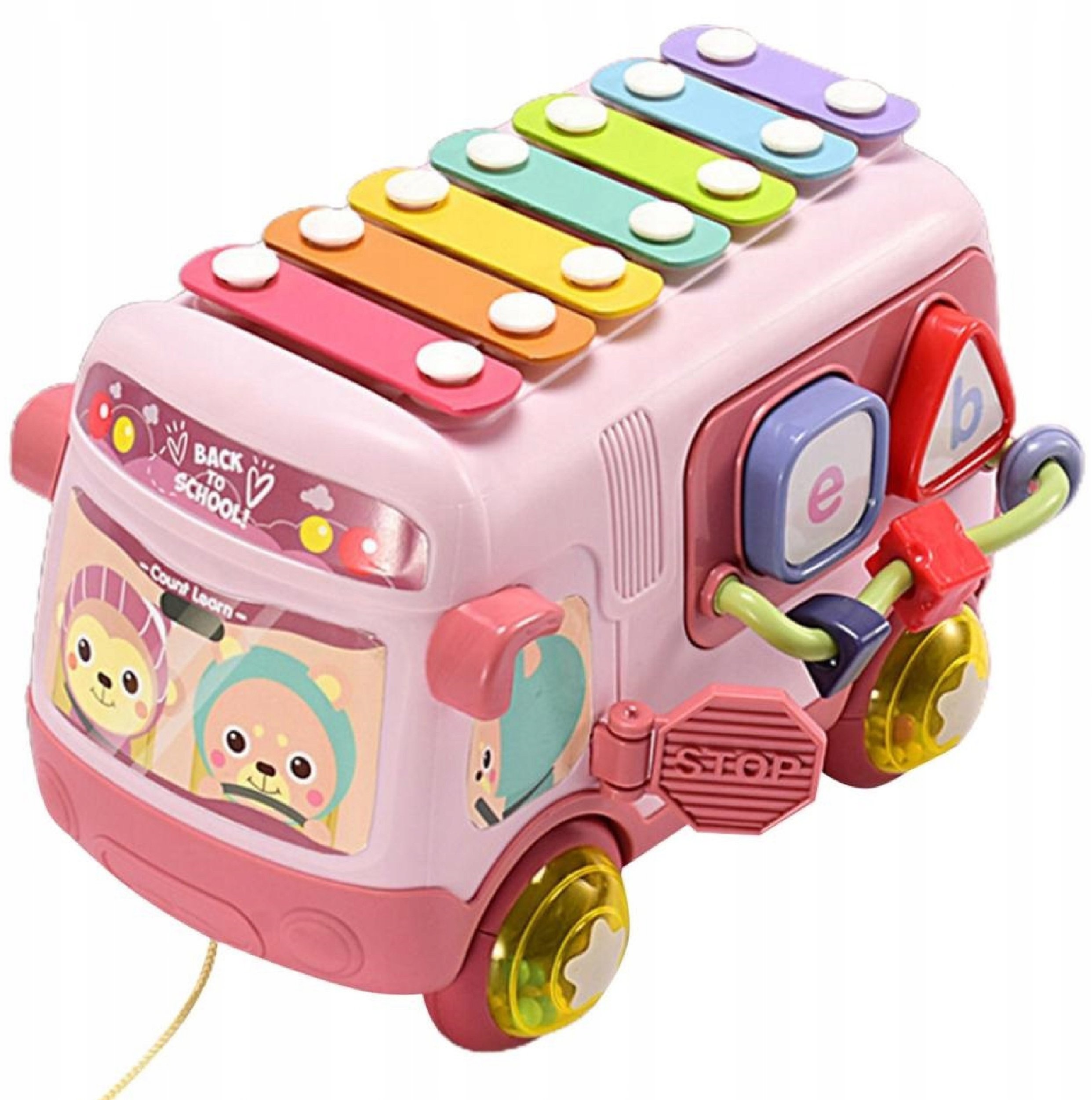 Interaktywny autobus sorter cymbałki grzechotki 4R