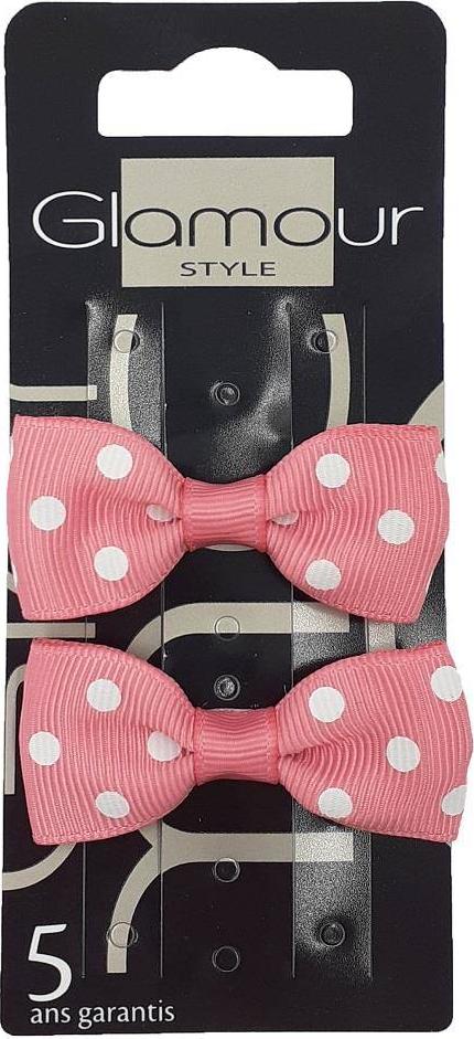 Glamour GLAMOUR_Spinki do włosów Różowa Kokarda w Kropki 2szt