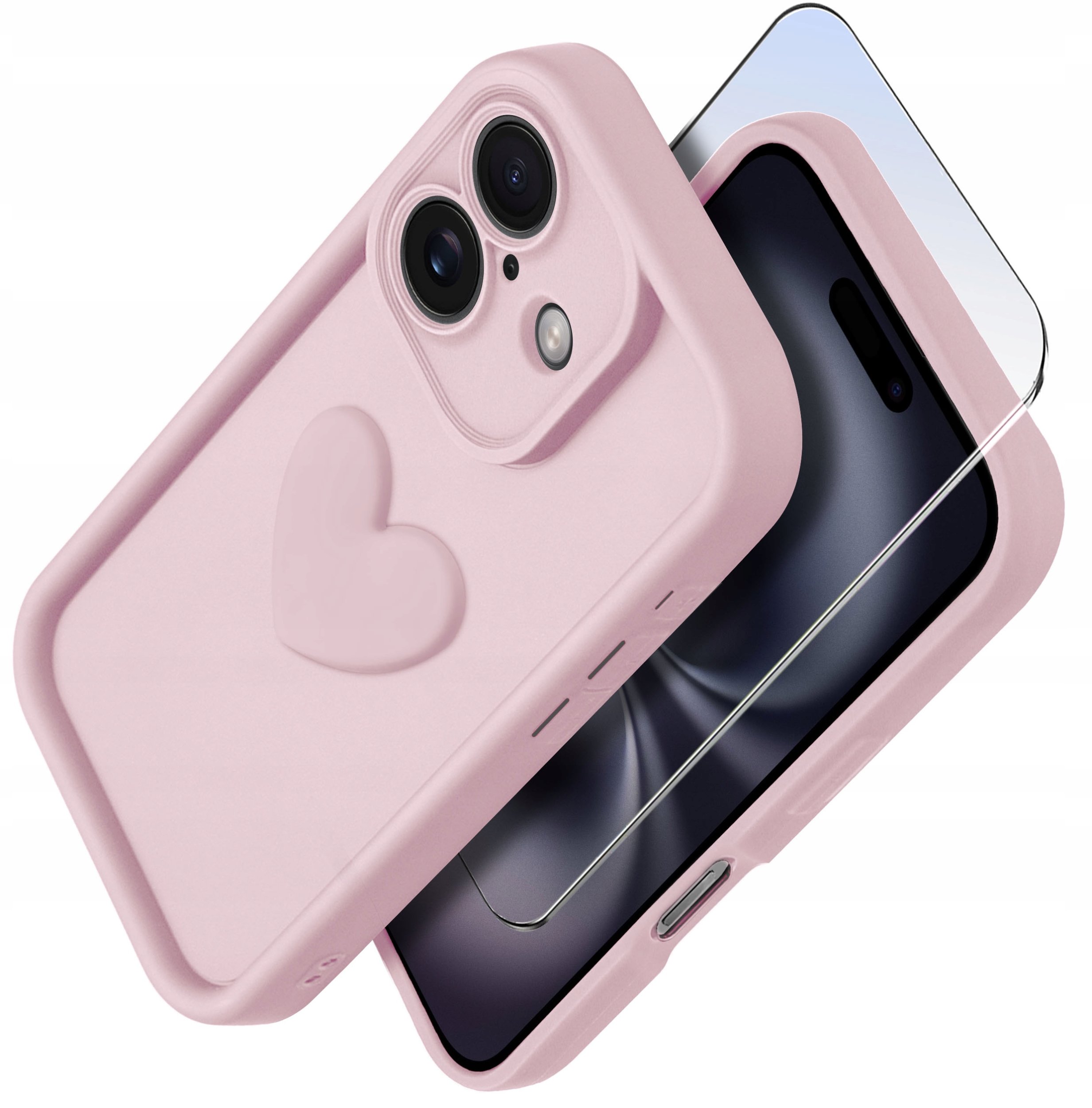 Etui do iPhone 16 silikonowe MATOWE serce + Szkło ochronne na ekran 9H