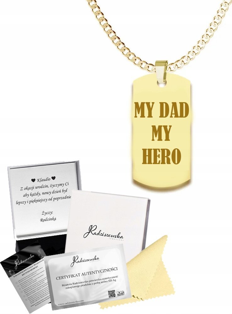 Radziszewska Jewellery Złoty Łańcuszek Nieśmiertelnik Pancerka SREBRO 925 Dzień Ojca GRAWER GRATI