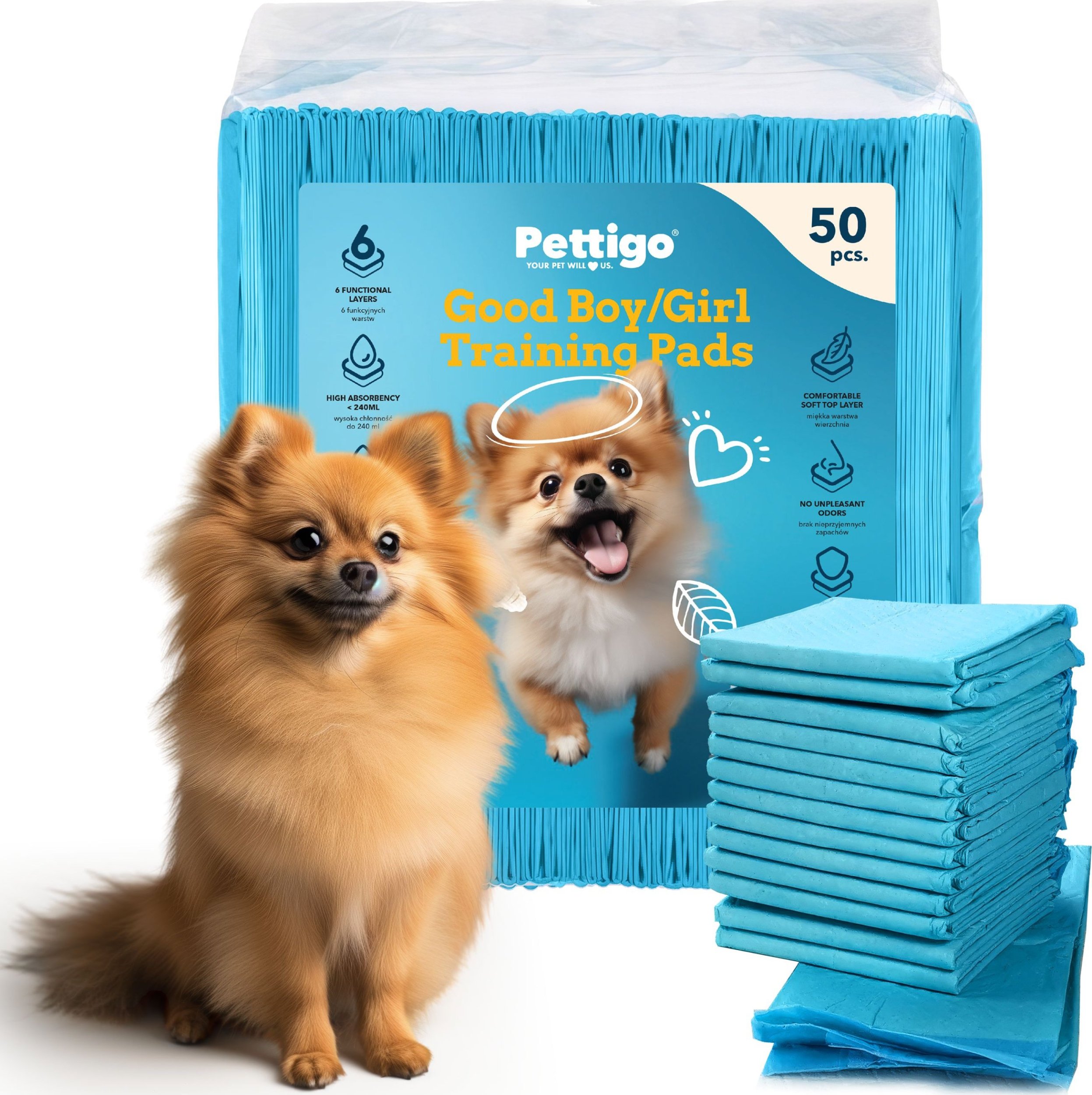 Pettigo PODKŁADY HIGIENICZNE 60x60 CHŁONNE MATY dla PSA NAUKA SIKANIA - 50 szt